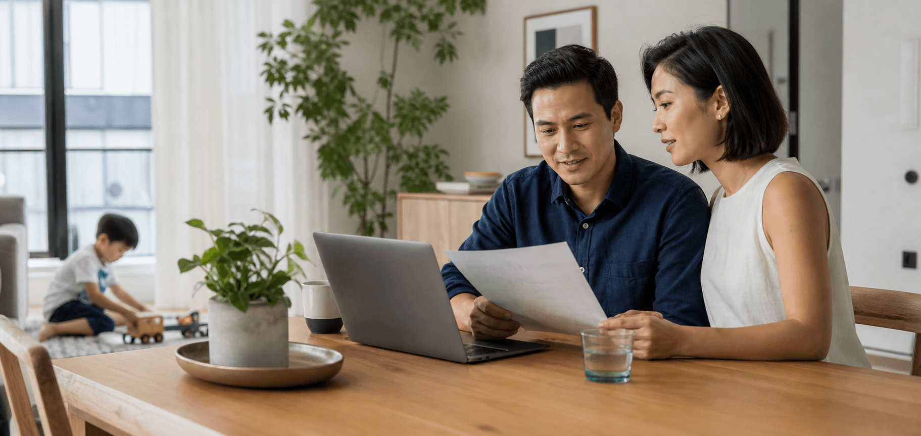 A family reviewing their estate planning documents together at home